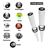 Ear Stretching Kit Acrylic Tapers with Logo Design - 1 pair (2pcs) Ear Expender, Tunnel Gauges Size 8G 6G 4G 2G 0G 00G