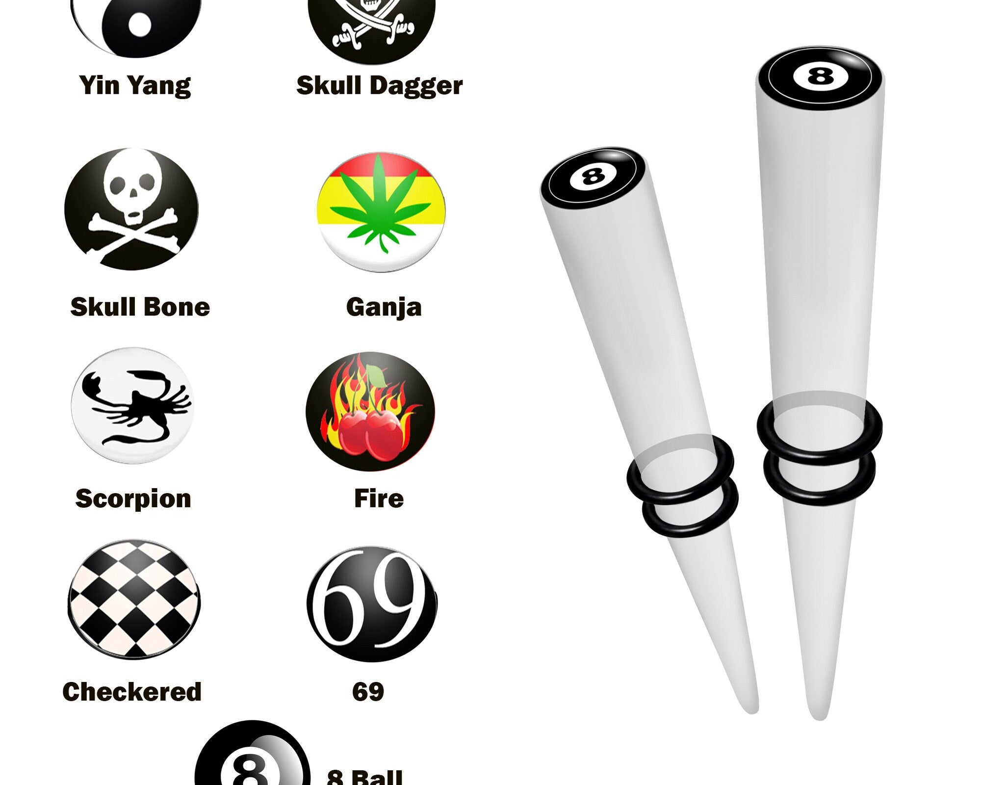 Ear Stretching Kit Acrylic Tapers with Logo Design - 1 pair (2pcs) Ear Expender, Tunnel Gauges Size 8G 6G 4G 2G 0G 00G
