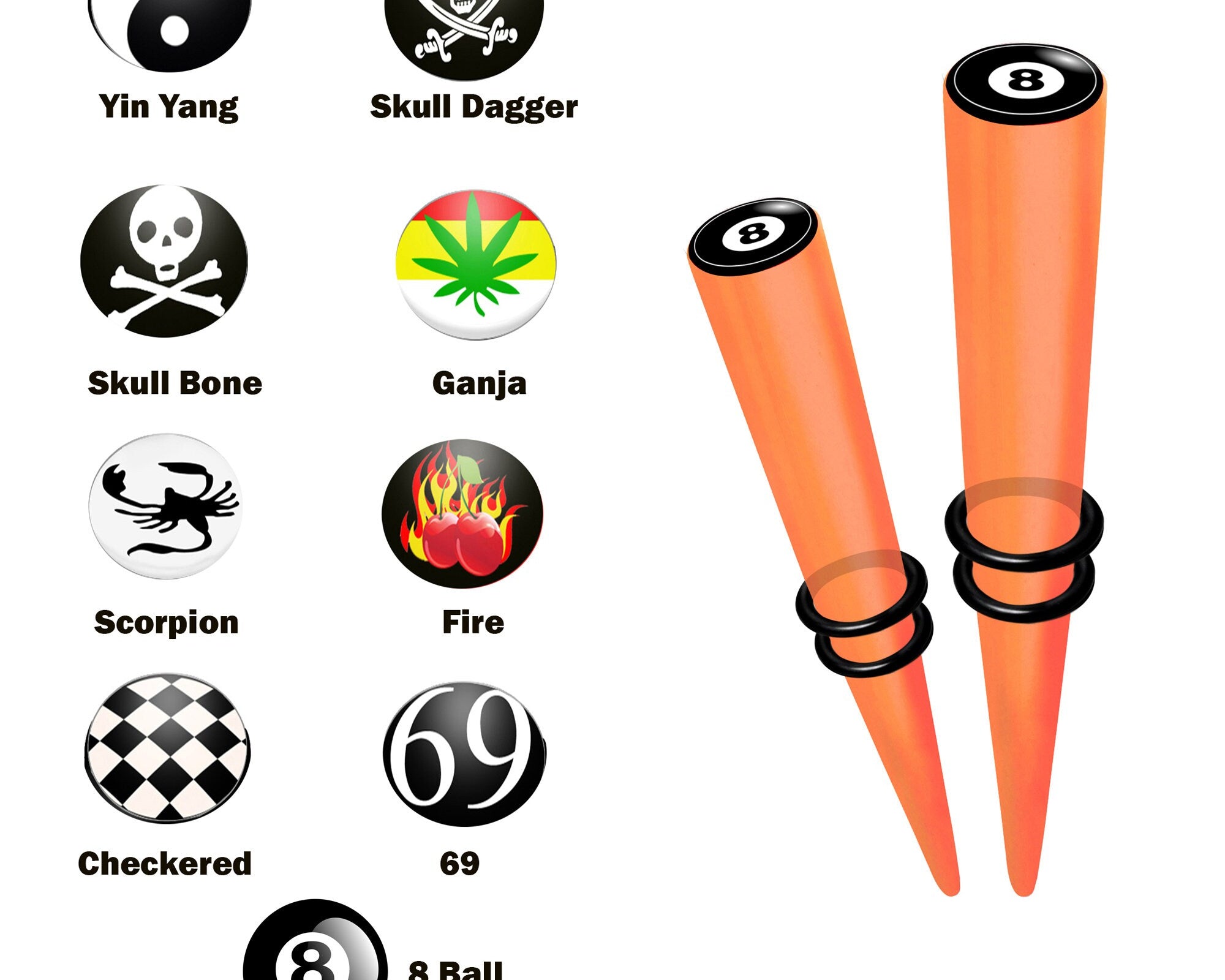 Ear Stretching Kit Acrylic Tapers with Logo Design - 1 pair (2pcs) Ear Expender, Tunnel Gauges Size 8G 6G 4G 2G 0G 00G