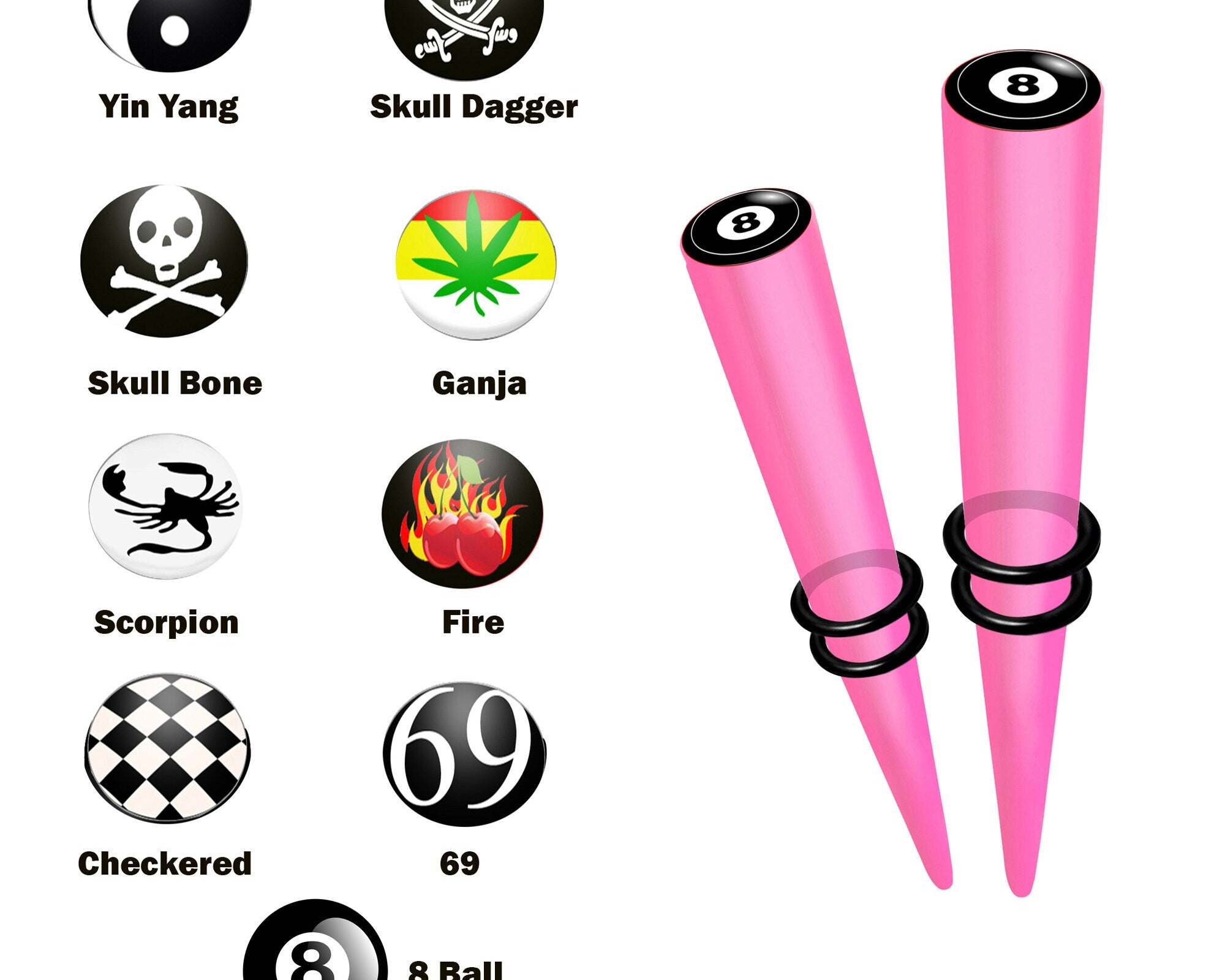 Ear Stretching Kit Acrylic Tapers with Logo Design - 1 pair (2pcs) Ear Expender, Tunnel Gauges Size 8G 6G 4G 2G 0G 00G