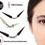 Spike Eyebrow Jewelry Piercing Barbell 14G Titanium Curved Bar Hand carved from Buffalo Horn and very light weight - Piercing also for Rook