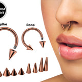 Rose Gold Spike Horseshoe Ring Piercing 18g 16g 14g Cone Titanium Septum Jewelry Bull Piercing Also for Nipple, PA Ring and Lips