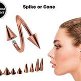 Rose Gold Spike Spiral Helix Piercing - 18g 16g 14g Titanium Twisted Barbell Ear Piercing, Cartilage Ring, Lip Ring, Belly Ring