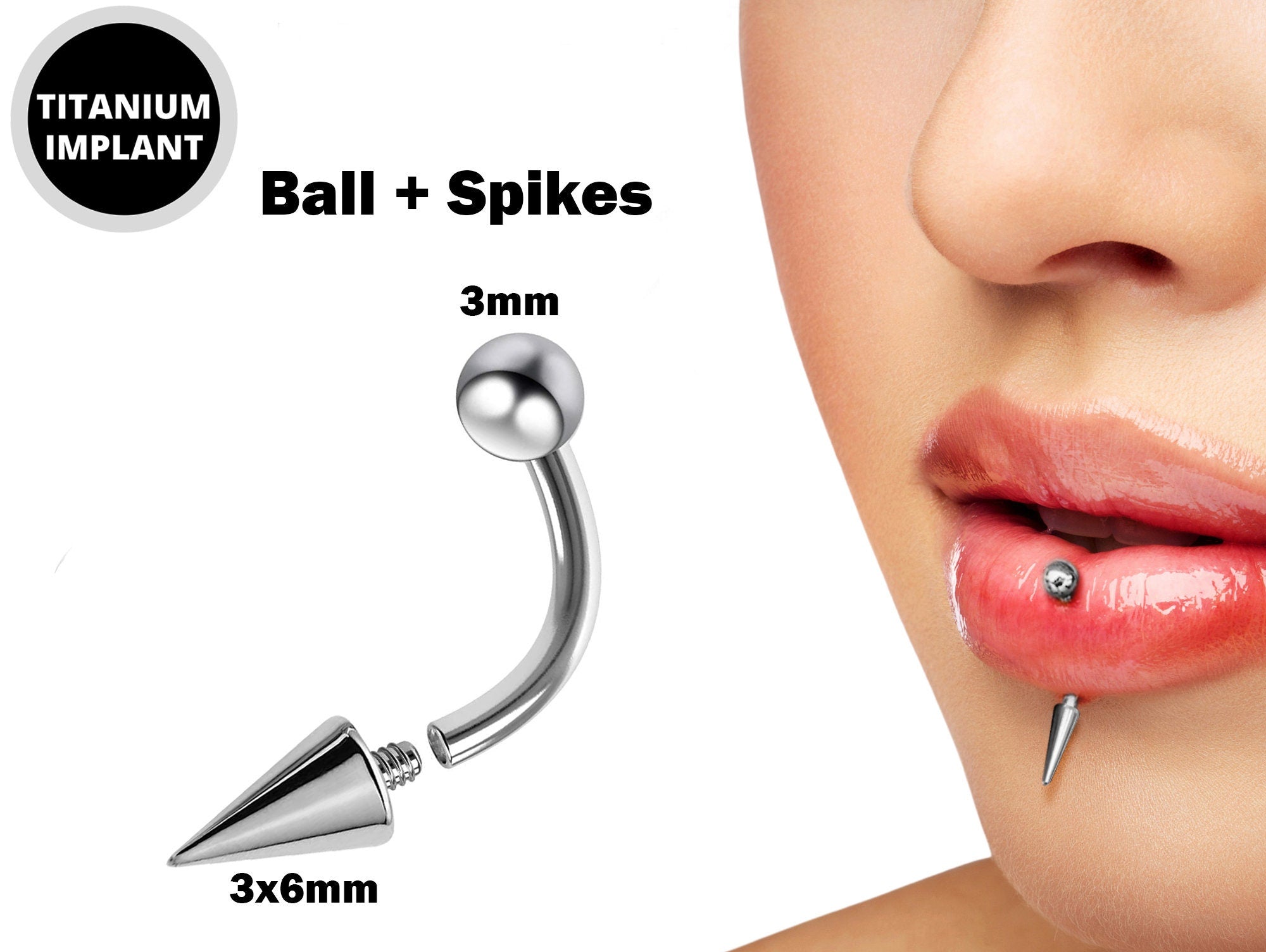 Spike Vertical Labret Stud Lip Piercings - Internally Threaded Titanium Spikes / Cone 16g 14g Curved Barbell Piercing for Lip Jewelry