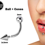 Spike Vertical Labret Stud Lip Piercings - Internally Threaded Titanium Spikes / Cone 16g 14g Curved Barbell Piercing for Lip Jewelry