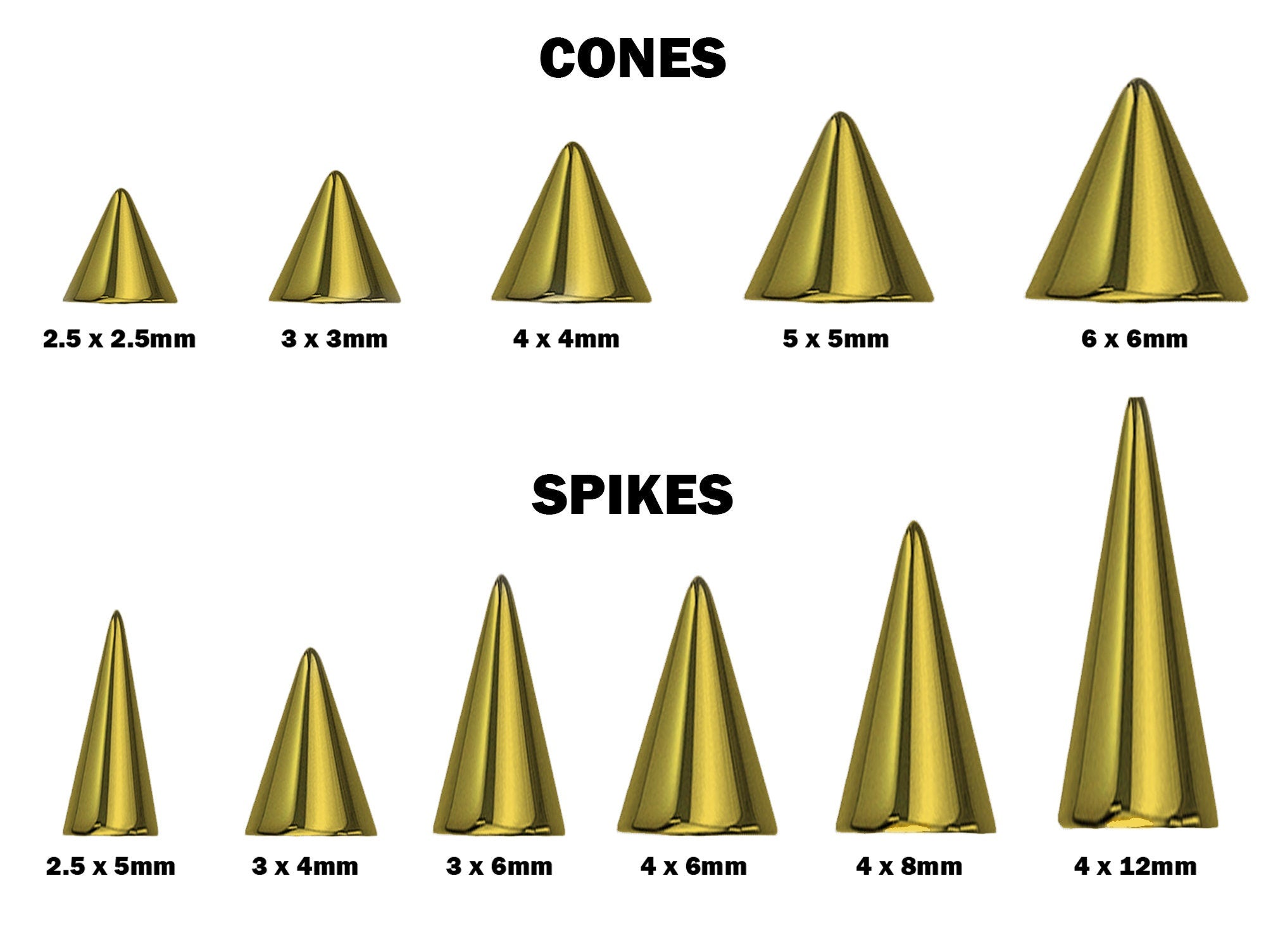 Titanium Gold Cone / Spike Nipple Barbell, Nipple Jewelry Studs 16g 14g Nipple Piercing - Straight Barbell Externally Threaded