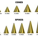 Titanium Gold Cone / Spike Nipple Barbell, Nipple Jewelry Studs 16g 14g Nipple Piercing - Straight Barbell Externally Threaded