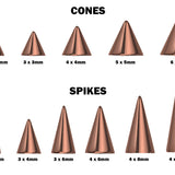 Titanium Rose Gold Spike Nipple Barbell, Nipple Jewelry Studs 16g 14g Nipple Piercing - Cone / Spike Straight Barbell Externally Threaded