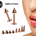 Rose Gold Spike Labret Stud Piercing Jewelry - 18g 16g 14g Titanium Lip Piercing Also for Tragus Helix Cartilage Madonna Medusa Side Labret