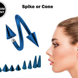 Spike Spiral Helix Piercing - 18g 16g 14g Titanium Teal Blue Twisted Barbell Ear Piercing, Cartilage Ring, Lip Ring, Belly Ring