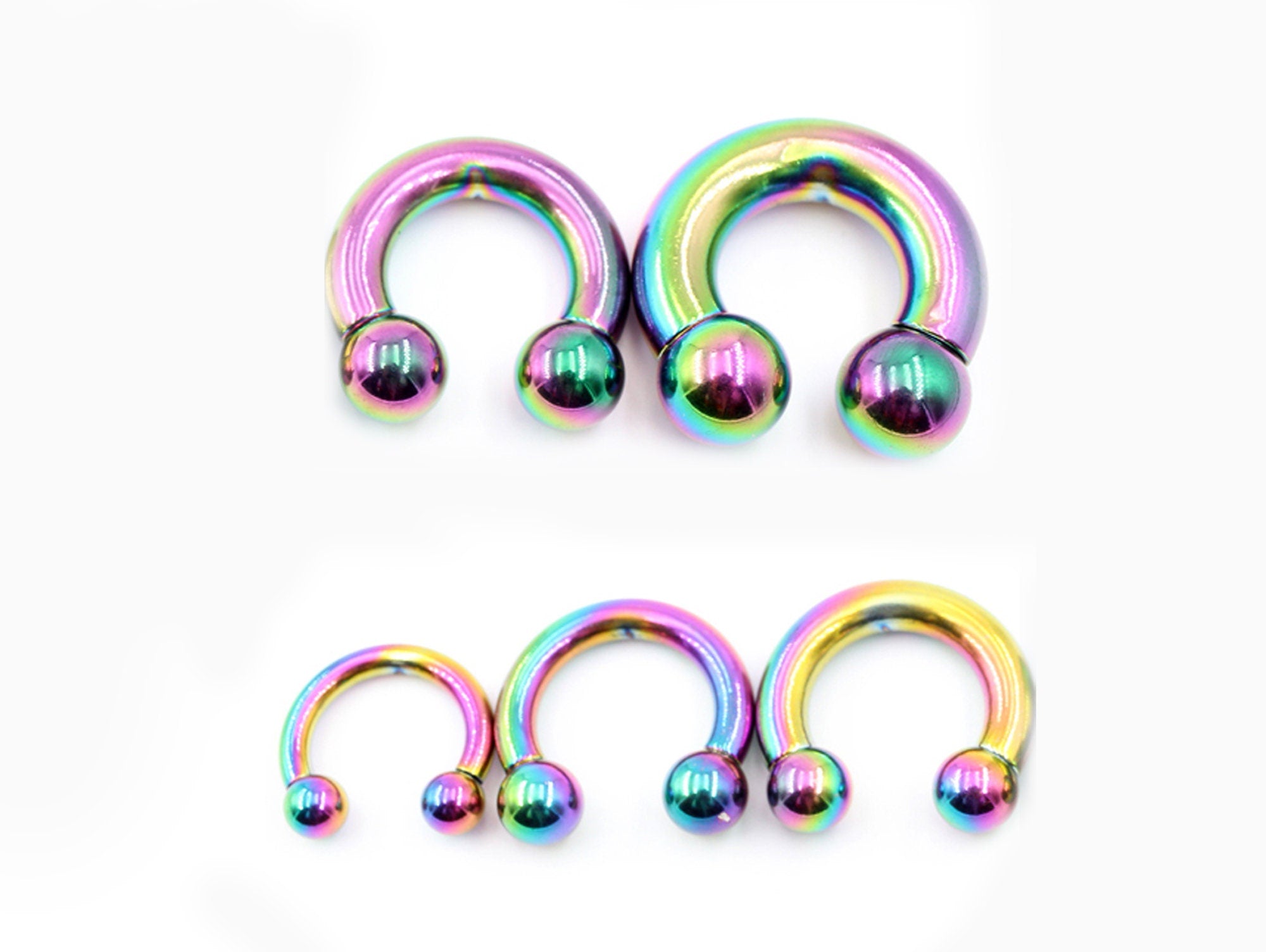 Rainbow Prince Albert Piercing, PA Ring - Circular Barbell, Horseshoe Barbell 10G to 00G Body Piercing