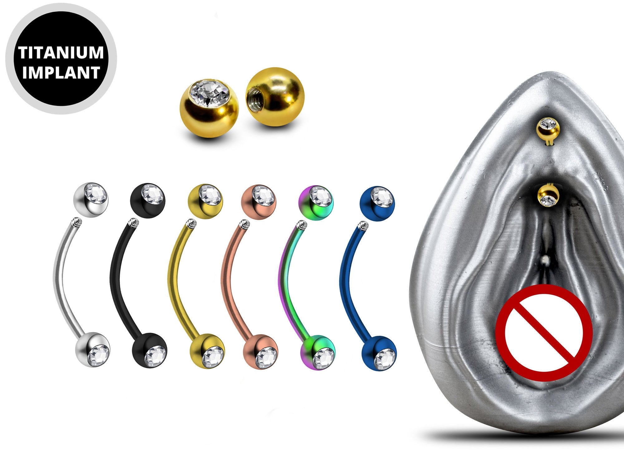 Titanium VCH piercing jewelry, Genital Piercing - Curved Barbell with