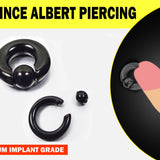 Black Prince Albert Piercing, Prince Albert Jewelry, PA Ring - Titanium Captive Bead Ring, Captive Prince 8G to 00G with Spring Ball Closure