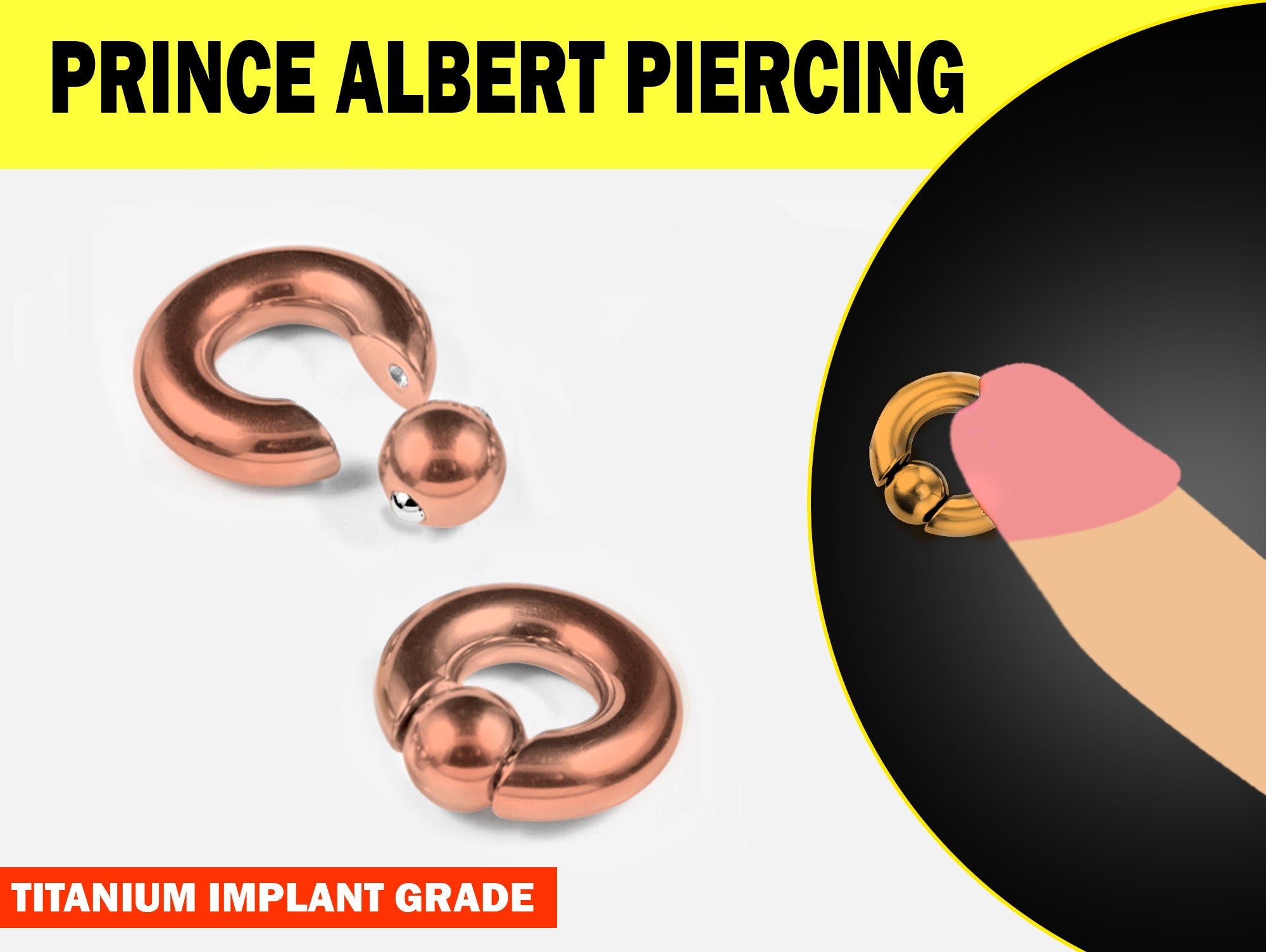 Rose Gold Prince Albert Piercing, Prince Albert Jewelry, PA Ring Titanium Captive Bead Ring, Captive Prince 8G to 00G - Spring Ball Closure