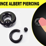 Black Prince Albert Piercing, Prince Albert Jewelry, PA Ring - Captive Bead Ring, Captive Prince 8G to 00G with Spring Ball Closure