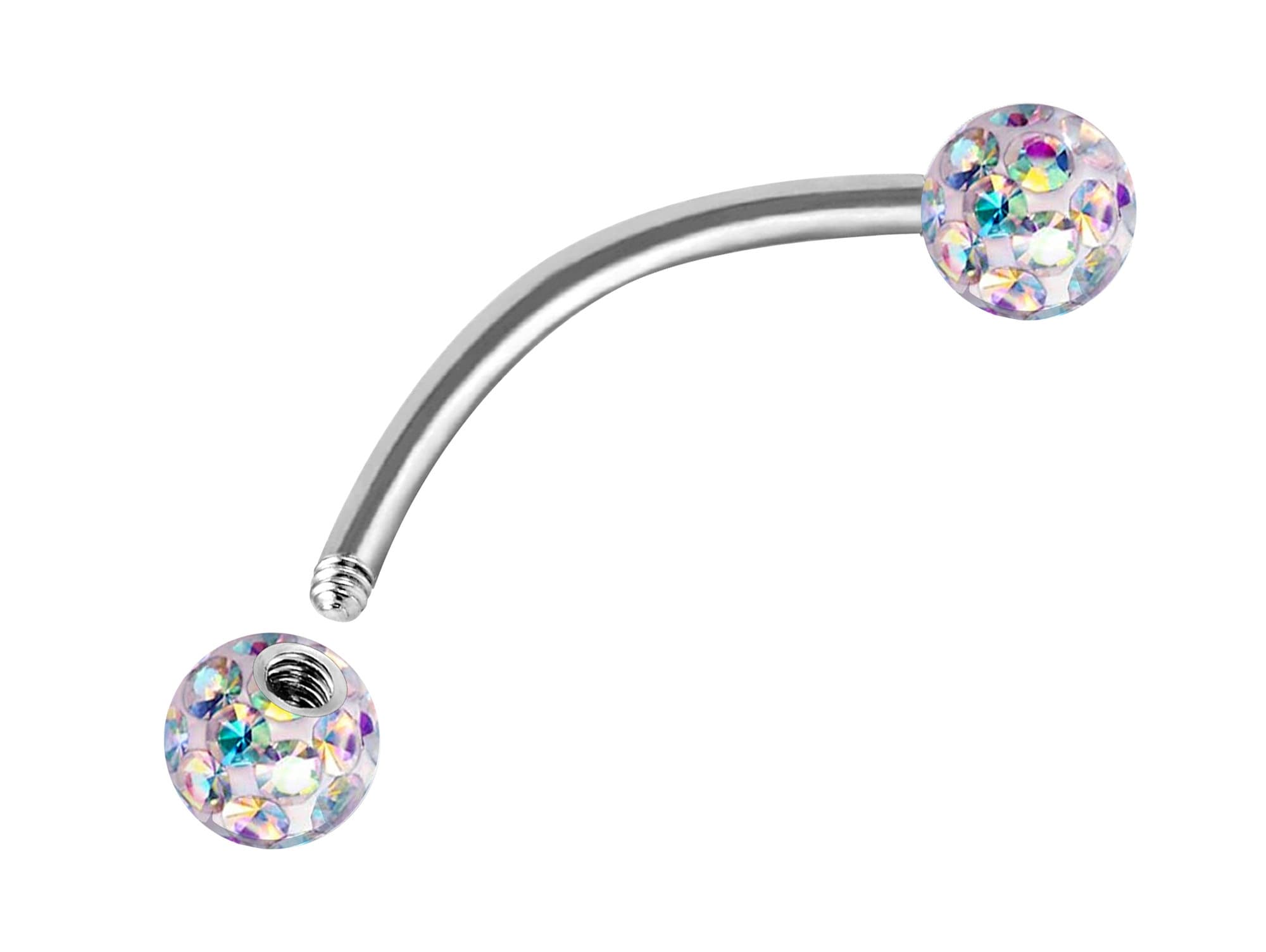 Clit Hood Piercing, VCH piercing jewelry - Titanium Curved Barbell with Epoxy Coating Disco Ball Crystals - Genital Piercing