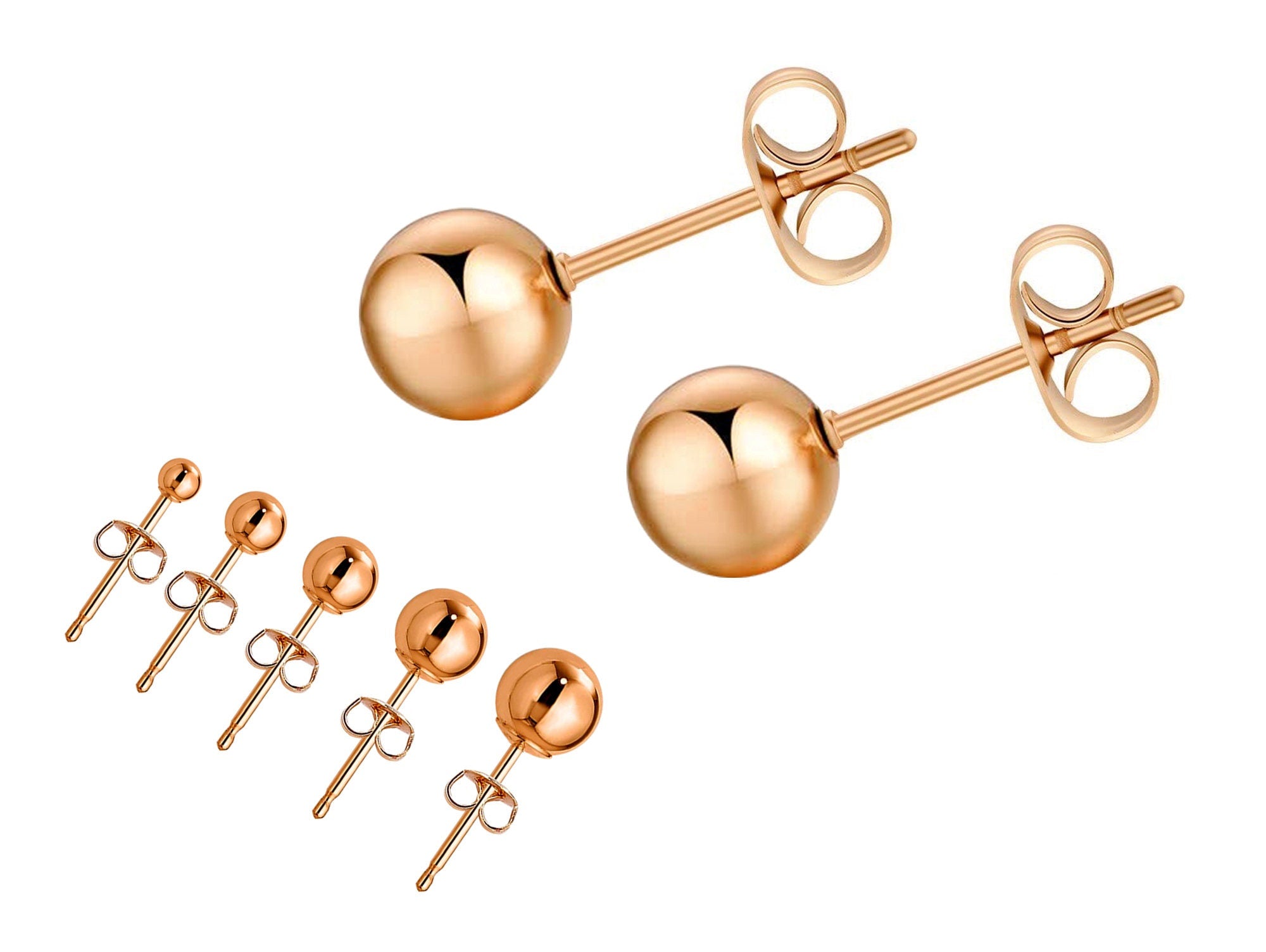 Ball Stud Earrings - Ball Size 2mm to 8mm - Available in Color Silver, Gold and Rose Gold