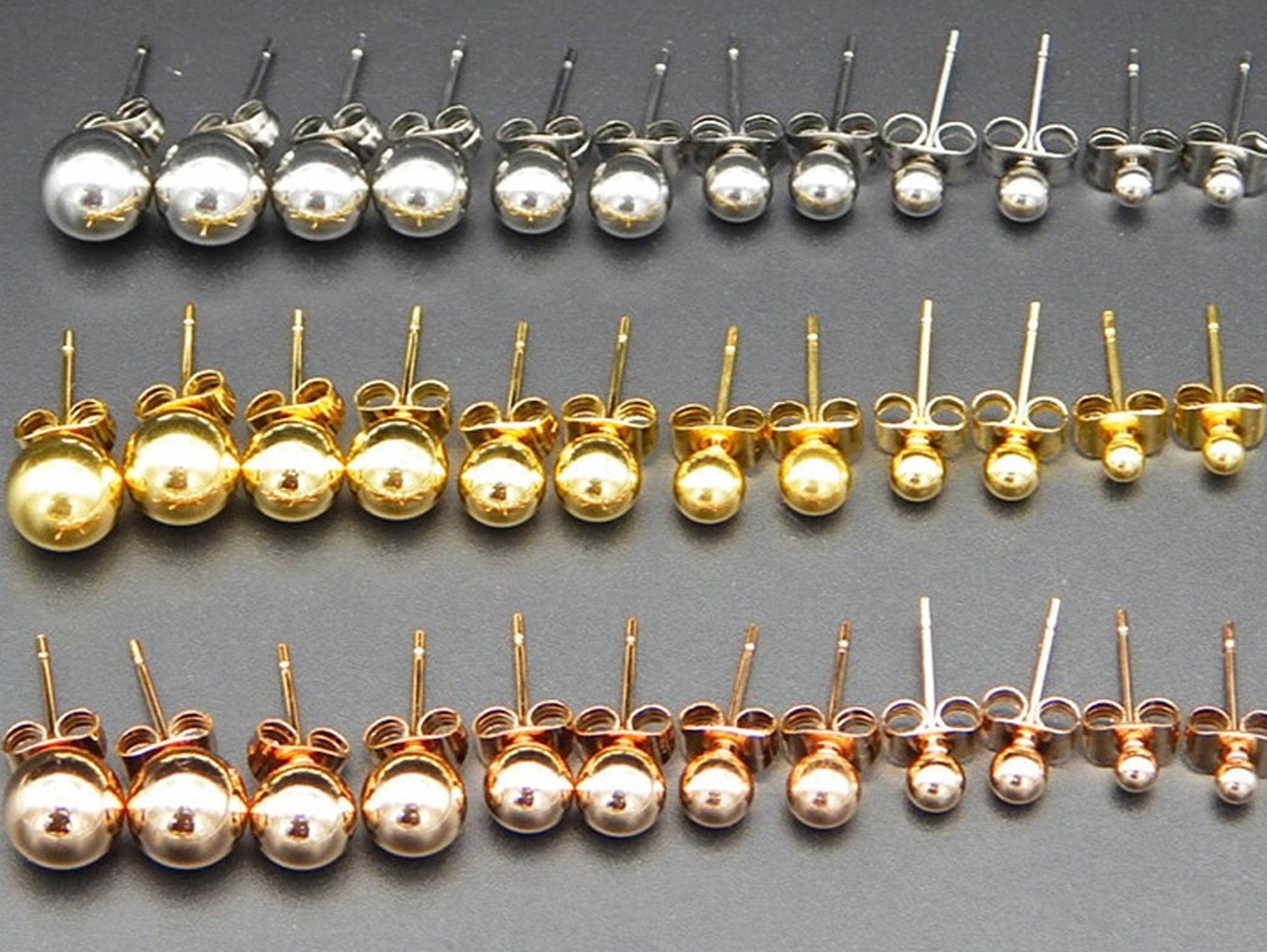 Ball Stud Earrings - Ball Size 2mm to 8mm - Available in Color Silver, Gold and Rose Gold