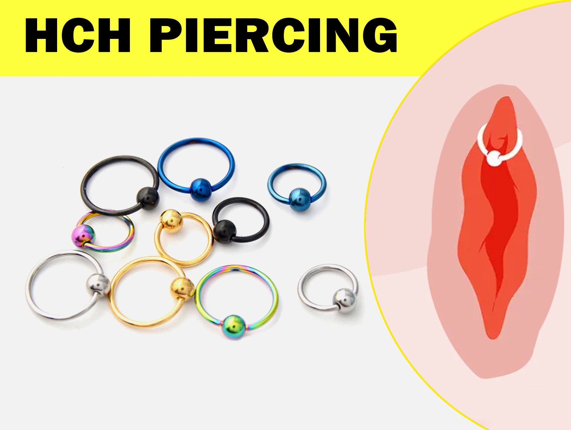 Horizontal Clitoral Hood Piercing, Genital Piercing Captive Ring Titanium Ball Ring 18G 16G 14G Body Piercing British Standard