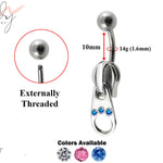 Designer Belly Button Ring - Silver - Zipper Design Belly Bars studded with CZ Crystals - Navel Jewelry - 14g (1.6mm)