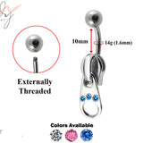 Designer Belly Button Ring - Silver - Zipper Design Belly Bars studded with CZ Crystals - Navel Jewelry - 14g (1.6mm)