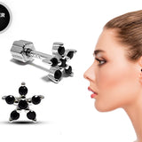 Silver Flower Cartilage Earring, Helix Piercing with CZ Jet black Crystals - 20G Ear Barbell Piercing Screw Back- Helix Piercing Jewellery