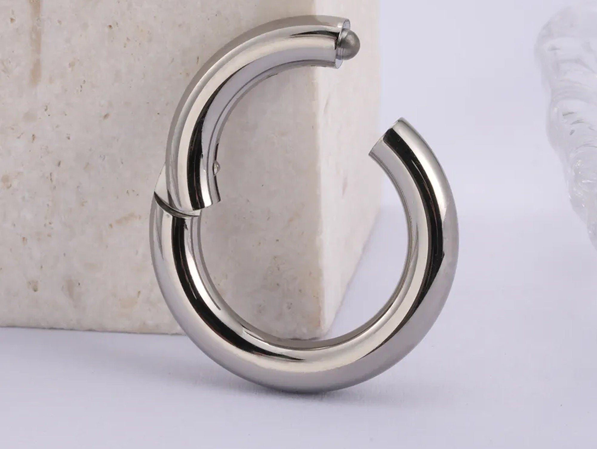 Septum Clicker Nose Ring, Septum Jewellery Large gauge, Big Size Nose Piercing - Segment Hinged Ring - 12G to 4G