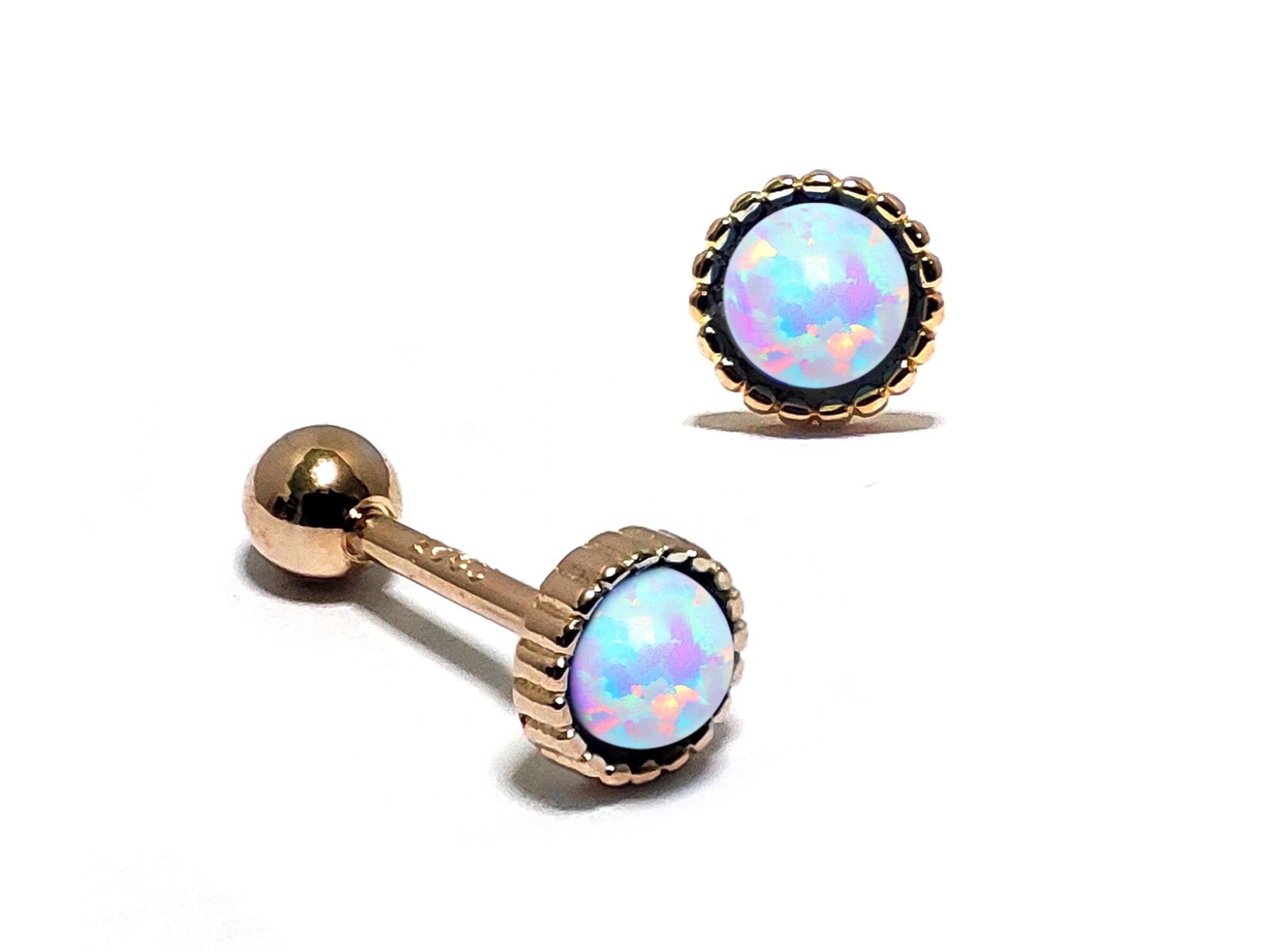 Silver Cartilage Earring, Helix Earring with Opal Stone - 20G Ear Piercing Screw Back- Helix Piercing Jewellery