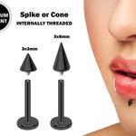 Black Spike Labret Stud Titanium Piercing Internally Threaded Lip piercing, Lip Ring Labret Snake Bites