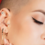 14K Gold Flower Labret, Helix Stud, Tragus Earring with CZ Stone Crystals - Internally Threading Body Jewellery Ear Piercing