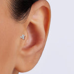 14K White Gold Helix Flat Back Labret Cartilage Piercing 3 Stone Round CZ Crystal - Internally Threading Body Jewellery Ear Piercing