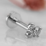 14K White Gold Helix Flat Back Labret Cartilage Piercing 3 Stone Round CZ Crystal - Internally Threading Body Jewellery Ear Piercing