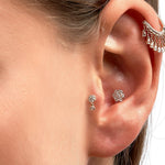 14K White Gold Flower Cartilage Piercing, Helix Barbell, Tragus Earrings - Internally Threading Body Jewellery Ear Piercing