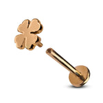 14K Rose Gold Clover Leaf Tragus Earrings, Labret Stud, Helix Cartilage Piercings - Internally Threading Body Jewellery Ear Piercing