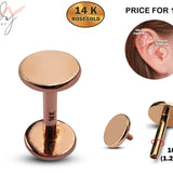 14K Rose Gold Round Flat Tragus Piercing, Ear Jewelry, Labret Studs - Internally Threading Body Jewellery Ear Piercing