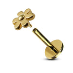 14K Gold Flower Tragus Earring, Cartilage Piercing Labret Studs- Internally Threading Body Jewellery Ear Piercing