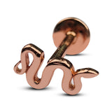 14K Rose Gold Snake Labret Stud Tragus Earrings, Cartilage Piercing - 16G Internally Threading Body Jewellery Ear Piercing