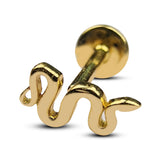 14K Gold Snake Tragus Cartilage Piercing, Labret Stud, Lip Ring - 16G Internally Threading Body Jewellery Ear Piercing