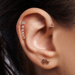 14K White Gold Tragus Stud, Dangle Labret Earring, Helix Cartilage Piercing with CZ Stone - Internally Threading Body Jewellery Ear Piercing