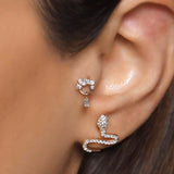14K White Gold Snake Helix Stud, Labret Earring, Cartilage Tragus Piercing with CZ Stone - Internally Threading Body Jewellery Ear Piercing