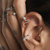 14K White Gold Snake Helix Stud, Labret Earring, Cartilage Tragus Piercing with CZ Stone - Internally Threading Body Jewellery Ear Piercing
