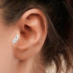14K White Gold Leaf Tragus Piercing, Labret Studs, Helix Cartilage Piercing with CZ Stone - Internally Threading Body Jewellery Ear Piercing