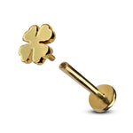 14K Gold Clover Leaf Tragus Earrings, Labret Stud, Helix Cartilage Piercings - Internally Threading Body Jewellery Ear Piercing