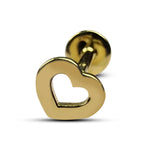 14K Gold Heart Shape Tragus Earring, Cartilage Labret Studs- Internally Threading Body Jewellery Ear Piercing