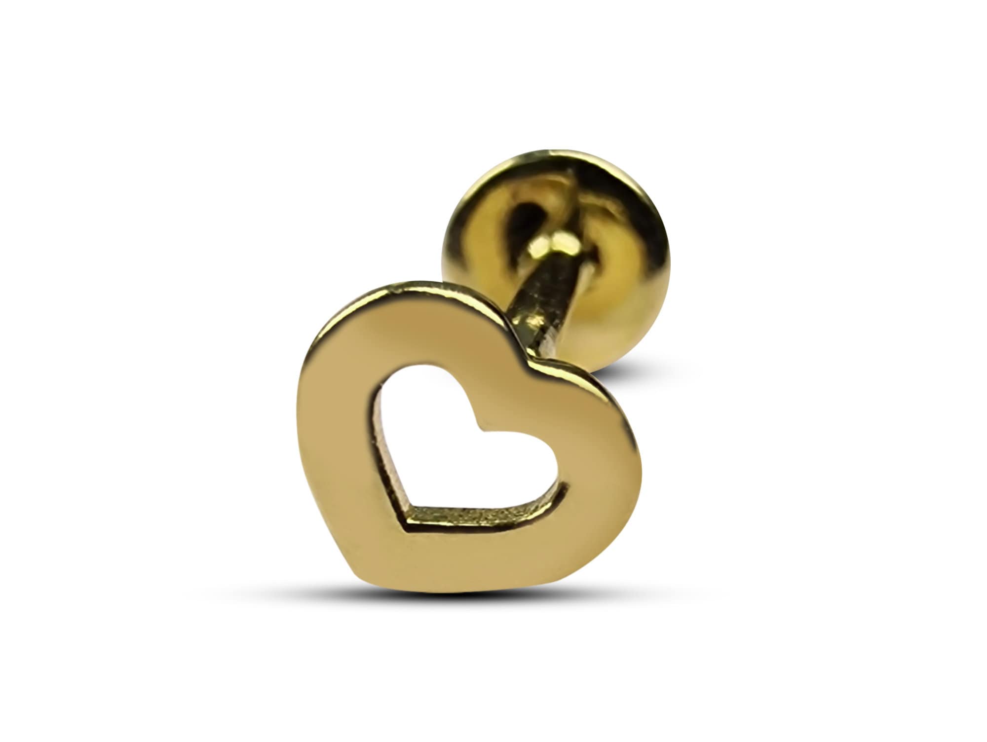 14K Gold Heart Shape Tragus Earring, Cartilage Labret Studs- Internally Threading Body Jewellery Ear Piercing