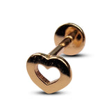 14K Rose Gold Heart Tragus Piercing, Ear Jewelry, Labret Studs - Internally Threading Body Jewellery Ear Piercing