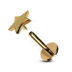 14K Gold Star Shape Tragus Earring, Cartilage Labret Studs- Internally Threading Body Jewellery Ear Piercing