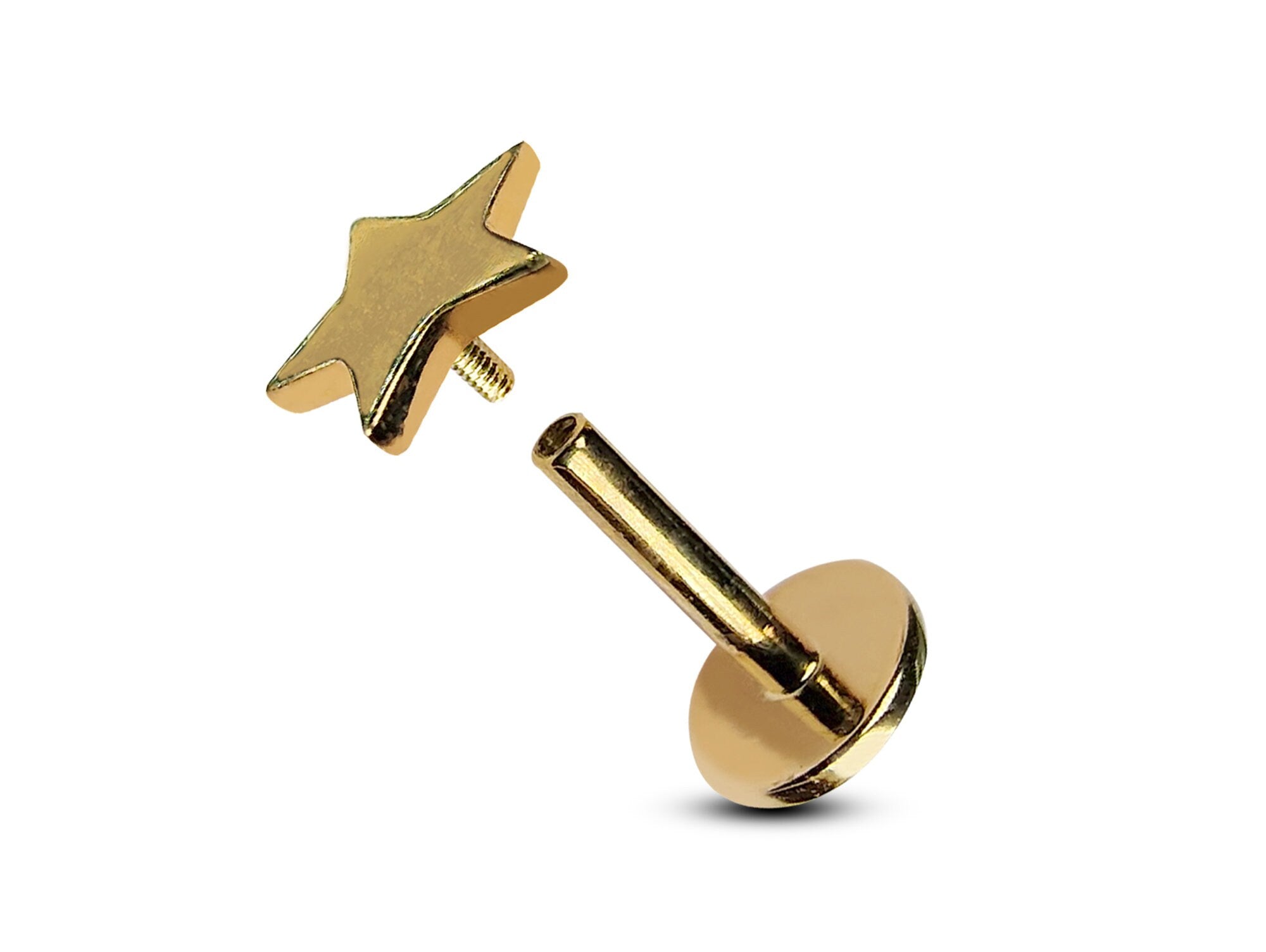 14K Gold Star Shape Tragus Earring, Cartilage Labret Studs- Internally Threading Body Jewellery Ear Piercing