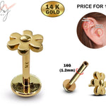 14K Gold Flower Tragus Earring, Cartilage Piercing Labret Studs- Internally Threading Body Jewellery Ear Piercing