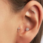 14K Gold Flower Tragus Earring, Cartilage Piercing Labret Studs- Internally Threading Body Jewellery Ear Piercing